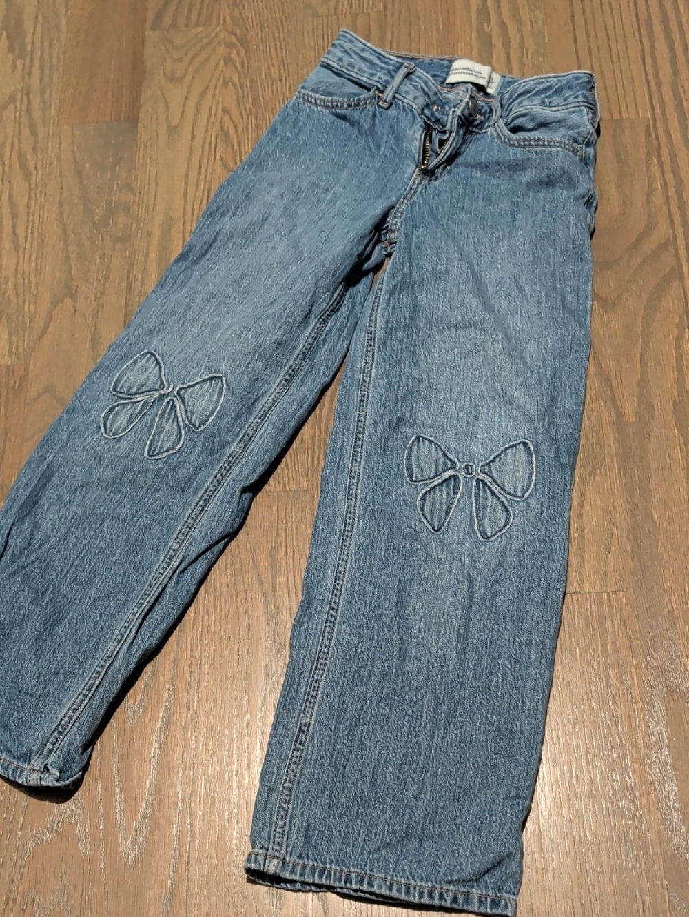 abercrombie kids Blue Straight-Leg Jeans with Embroidered Bows